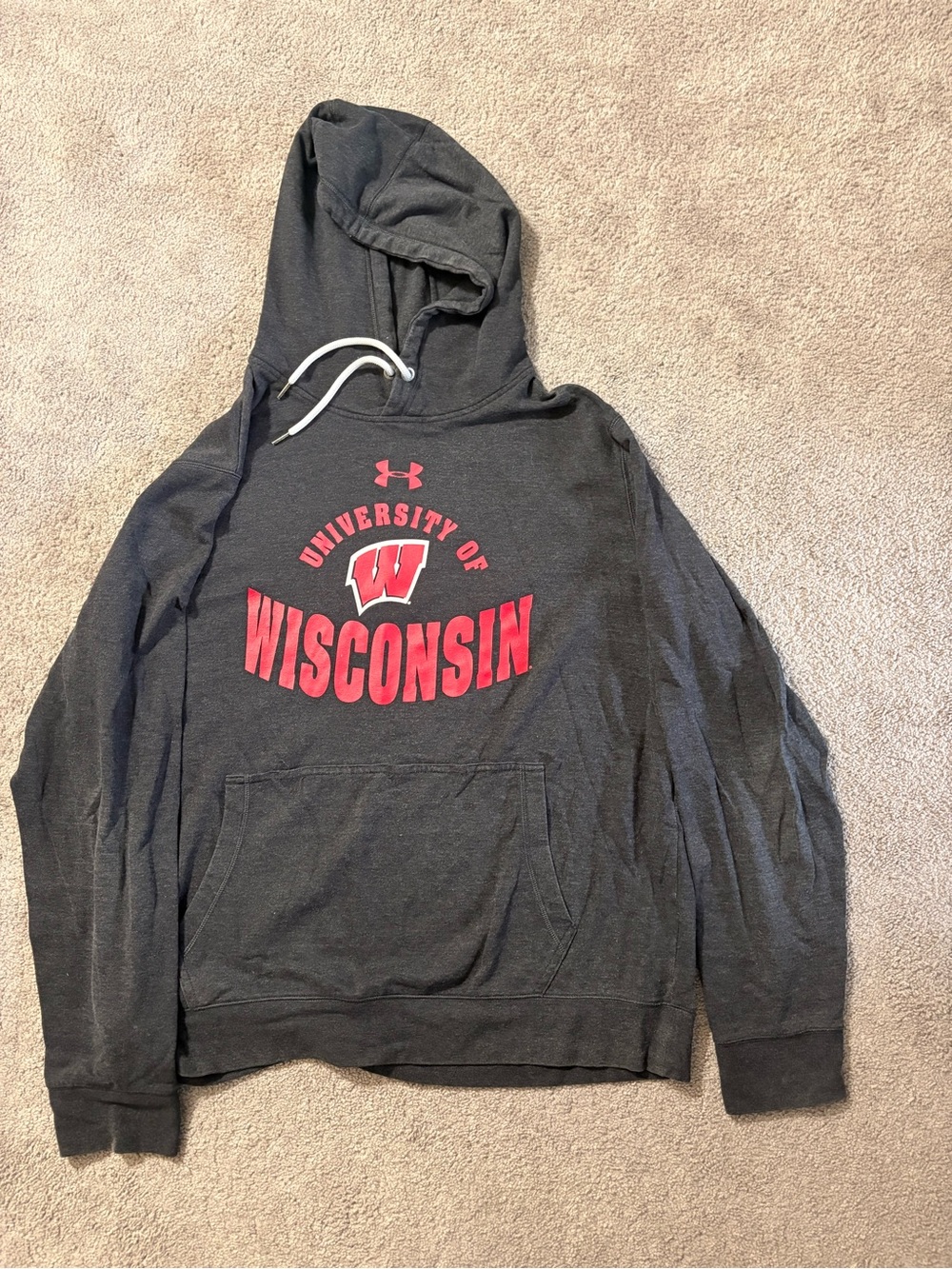 Under Armour Gray Hoodie with Red University of Wisconsin Logo